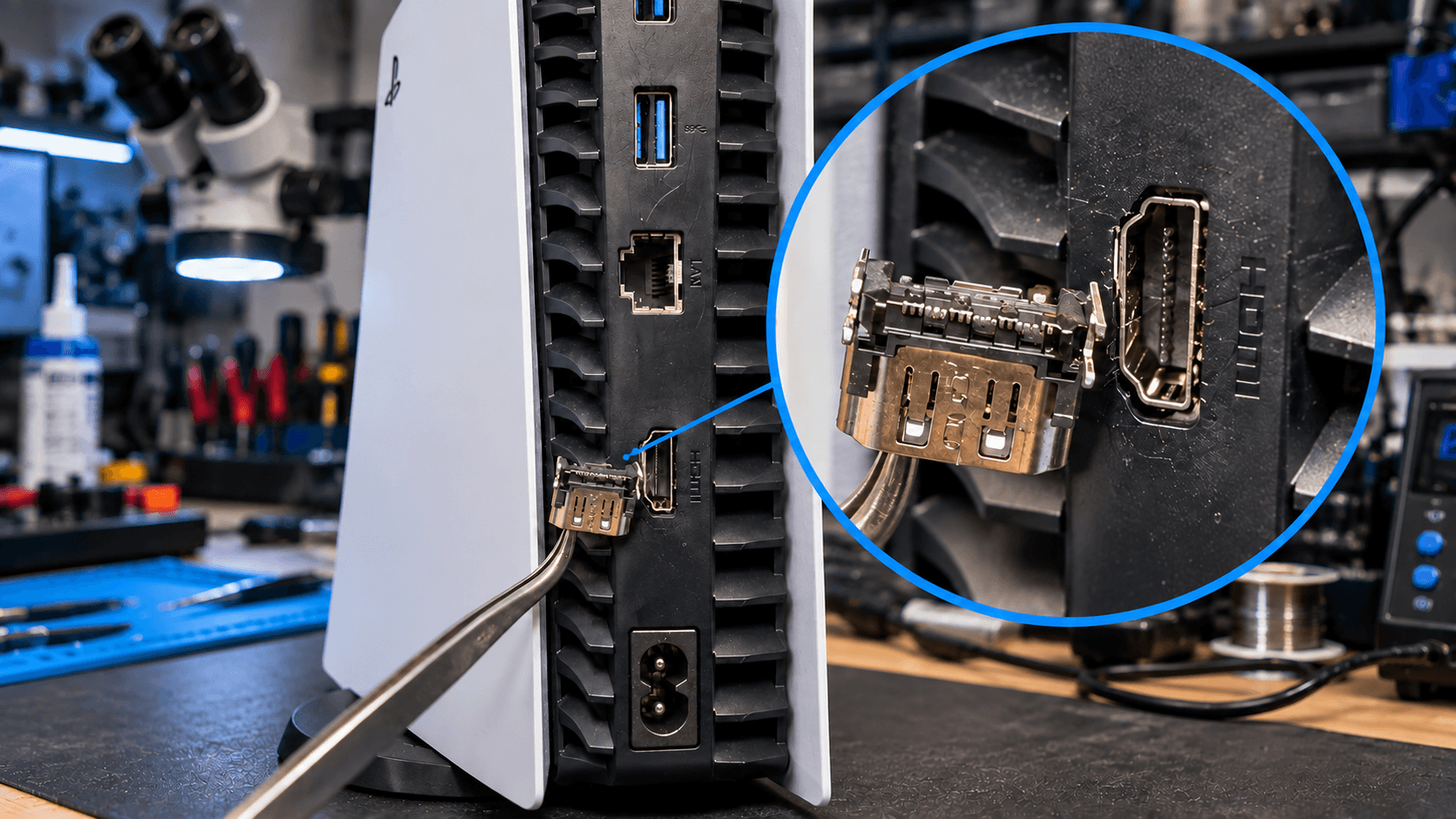 PS5 HDMI popravka - fizički oštećen HDMI port na PlayStation 5 konzoli
